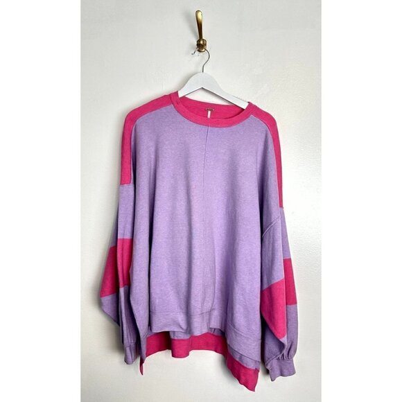 FREE PEOPLE Uptown Colorblock Pullover in Purple Size Small - Picture 6 of 10